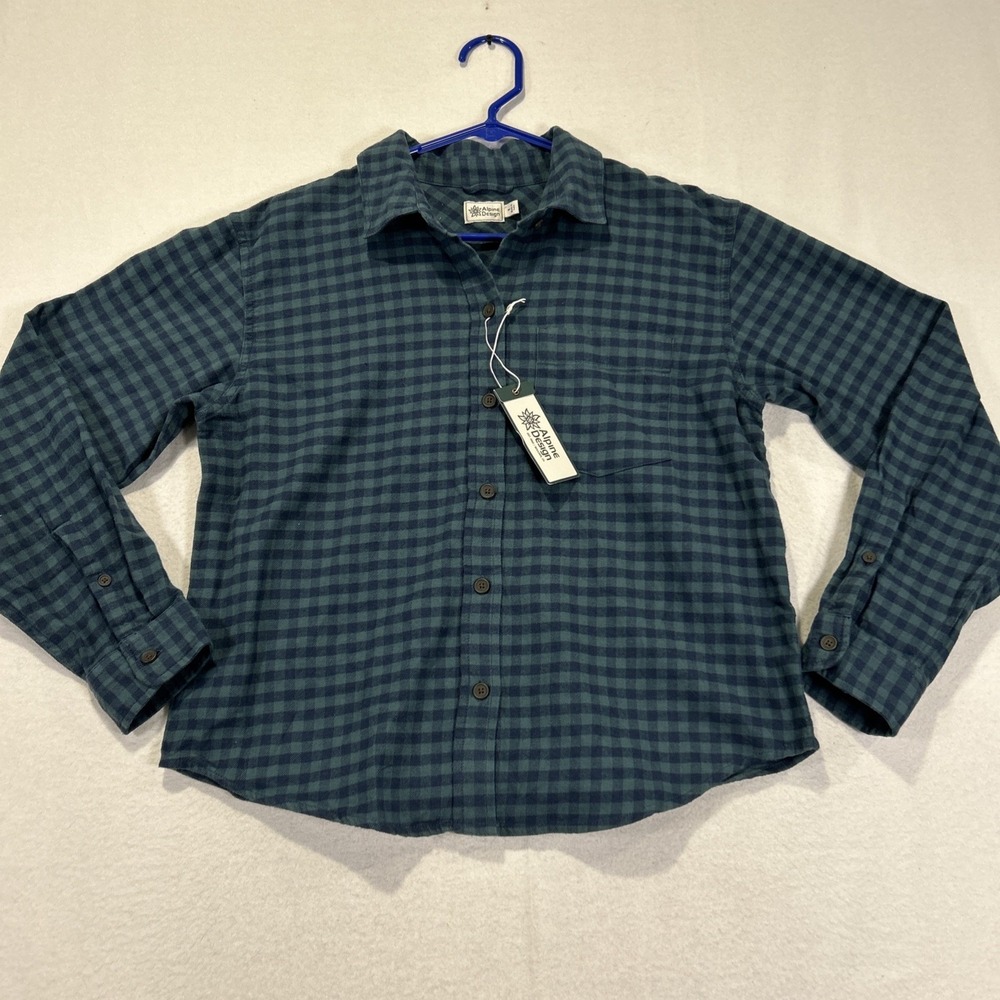 Alpine Design Hike Mid Weight Flannel Button Down Shirt Mens Small Plaid Green